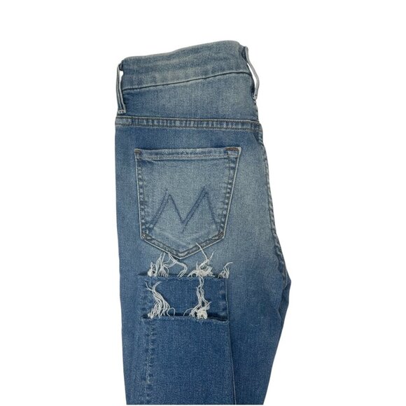 Mother High Waisted Looker Ankle Fray Jeans Size 26 In Thrilling Shots Wash Blue - Picture 8 of 14